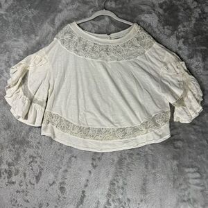 Free People Top S Cream Bell Sleeve Lace Shirt Dainty Coquette Fairy Angel Boho‎